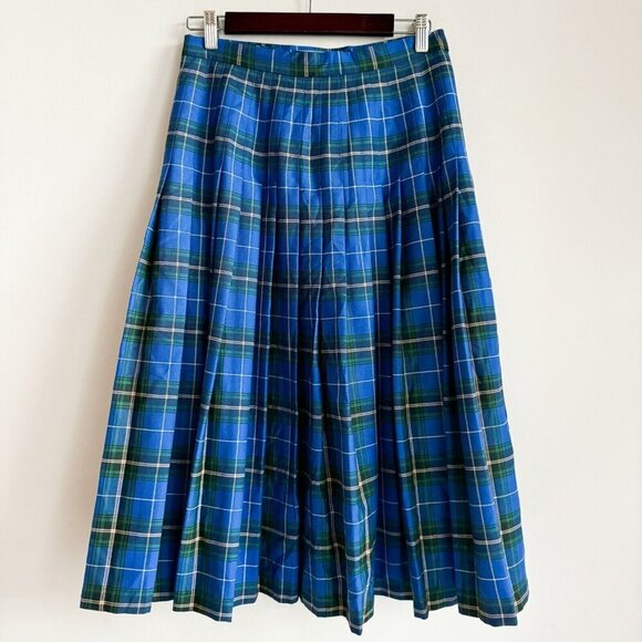 Vintage Deadstock Bonda Nova Scotia Tartan Blue Plaid Pleated Wool Midi Skirt 10 - Picture 6 of 9
